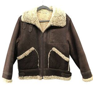 Vintage Genuine Sheepskin Aviator Jacket Womens S Flight Sheerling Suede Marzo